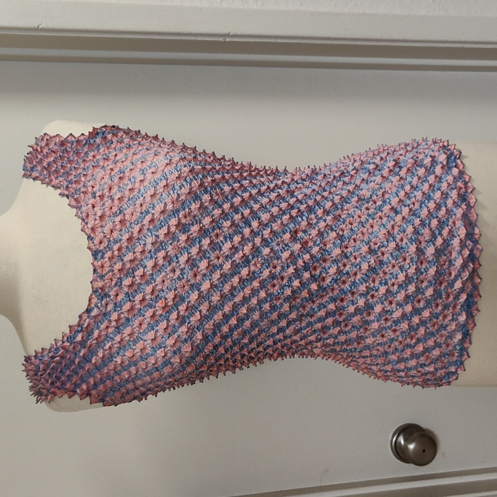 Crinkle Texture Stretch Tank Top Pink Blue OS